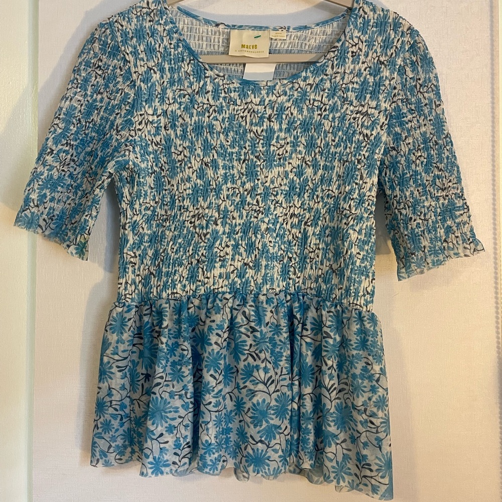Anthropologie Maeve Blue Short Sleeve Top
